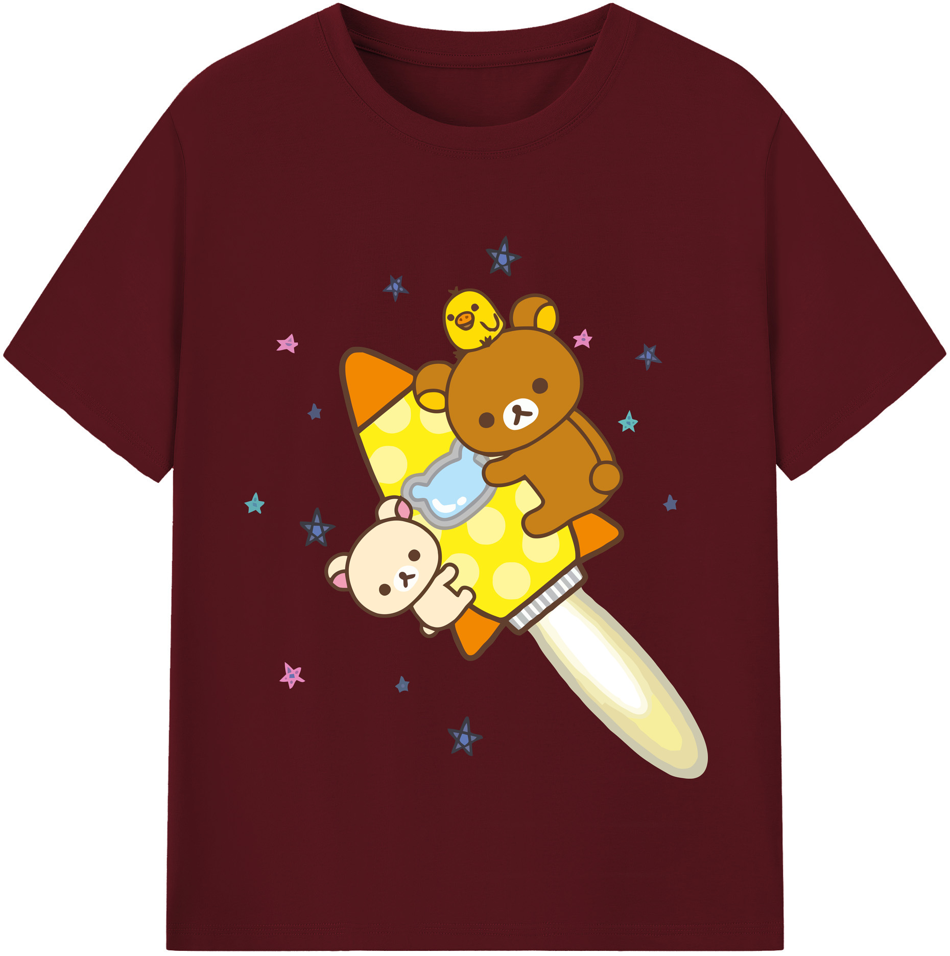 （画像用） リラックマ リラックマ キイロイトリ Rilakkuma Korilakkuma Kiiroitori 綿100％半袖Tシャツ（フロントプリント）